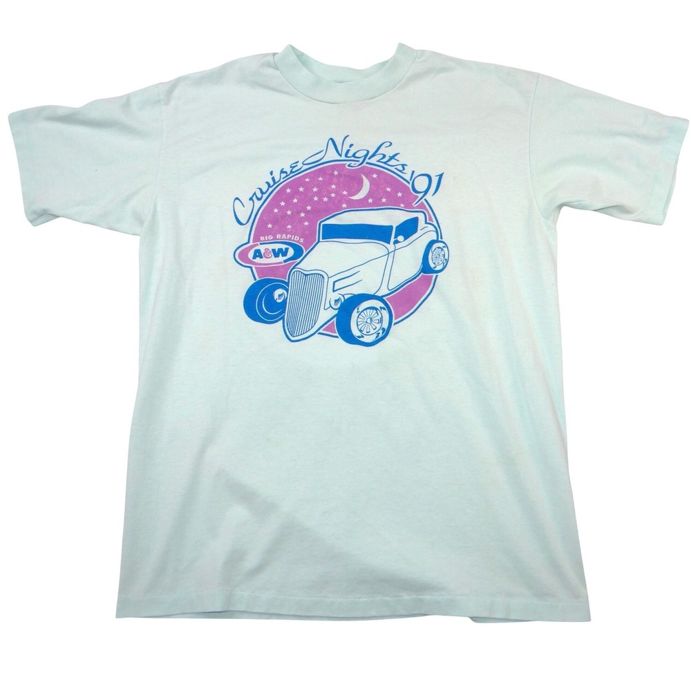 Vintage‎ 1991 Hanes A&W Cruise Nights Big Rapids Hot Rod T-Shirt Mens L